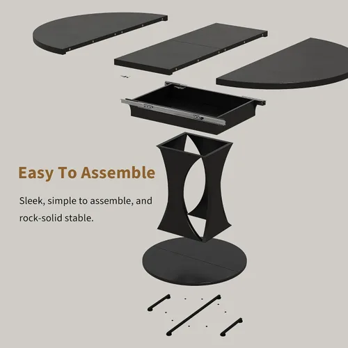 Miniatura 7 de iPormis Mesa de comedor extensible de 43 a 59 pulgadas, mesa de cocina redonda con pedestal de arcos modernos, mesa de comedor ovalada con hojas