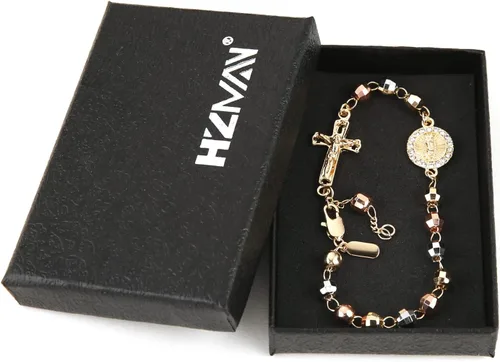 Miniatura 29 de HZMAN Pulsera de cruz con cuentas de rosario virgen de Guadalupe ajustable para mujer, regalo de joyería