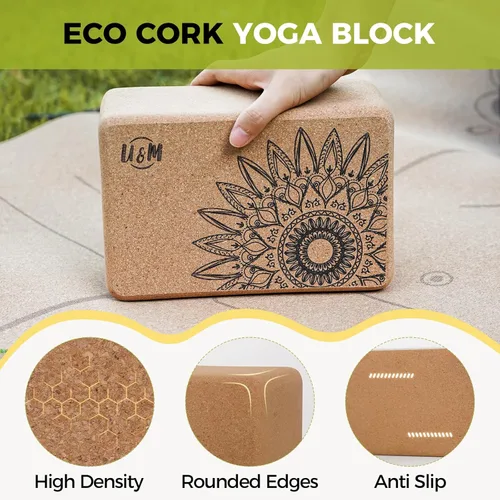 Miniatura 2 de U&M Bloques de yoga de corcho, juego de 2 bloques de yoga de corcho natural de alta densidad de 9 x 6 x 4 pulgadas, resistentes a los olores, Árbol