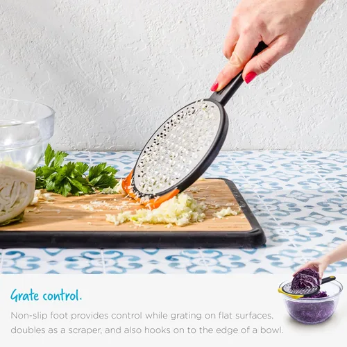 Miniatura 7 de Dreamfarm Ograte - Rallador mediano de dos caras para alimentos y verduras con gancho antideslizante para cuenco y pie, rallador mediano de 0.118