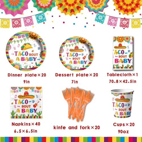 Miniatura 3 de GREHUMOR Taco Bout a Baby - Sombrero de vaquero de cactus mexicano, suministros mexicanos, 141 piezas de decoración de fiesta de revelación
