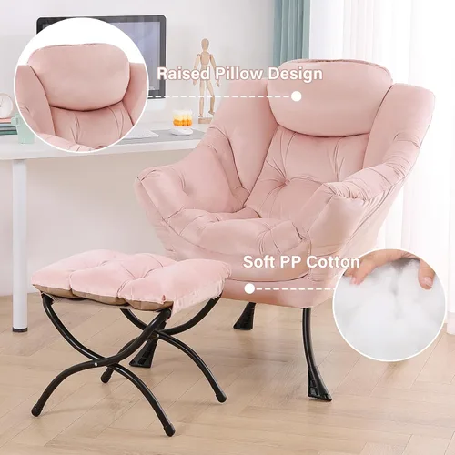 Miniatura 4 de Tiita - Sillón reclinable con otomana, grande, moderno, sofá de ocio, de lectura, con reposapiés, para dormitorio, sala de estar, dormitorios, Rosa