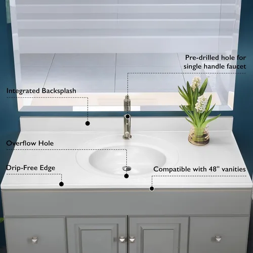 Miniatura 3 de Top de tocador de mármol cultivado de 49 pulgadas con protector contra salpicaduras, paquete mejorado, blanco - Design House, 554634