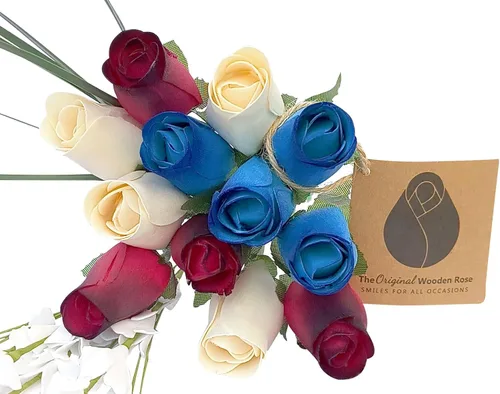 Miniatura 9 de Primitive Patriotic 2 Docenas Rojo con Puntas Negras, Blanco y Azul con Puntas Azul Oscuro Ramo