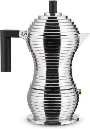 Alessi Pulcina MDL02/3BFM, cafetera espresso de diseño, mango y perilla en PA, en aluminio fundido para placas de inducción, 3 tazas, color negro
