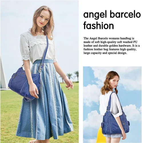 Miniatura 73 de Angel Barcelo - Bolsa de hombro amplia para mujer, diseño Hobo, cuero lavado
