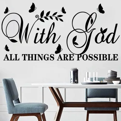 Miniatura 6 de Calcomanías inspiradoras de pared con Dios, todas las cosas son posibles, calcomanías de vinilo motivacionales para decoración de oficina, arte