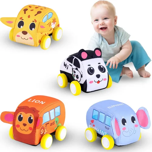 Miniatura 9 de Nuevo juego de vehículos de tracción con alfombra musical y manta de juego táctil, juego de juguetes suaves para bebés con 4 lindos autos