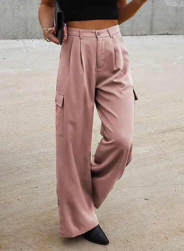 Miniatura 3 de Dokotoo - Pantalones cargo de cintura alta y pierna ancha para mujer, pantalones holgados de trabajo casuales con 4 bolsillos