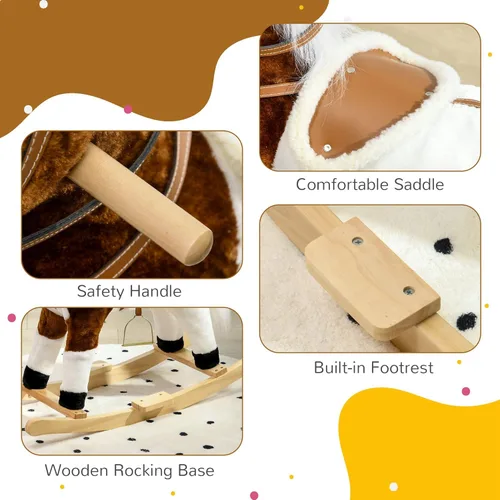 Miniatura 6 de Qaba Caballo Mecedor con Sonido, Caballo para Montar con Silla, Mecedora para Niños, Regalo para Niños de 3-8 Años, Marrón