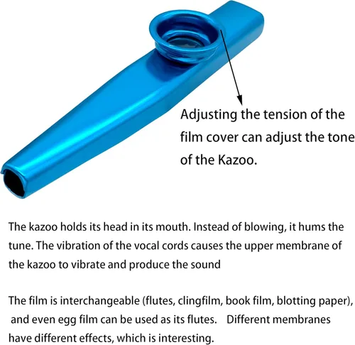 Miniatura 5 de FSHANEE Paquete de 2 instrumentos musicales Kazoos (azul, morado) con 6 flautas de membrana de diafragma todo en una caja de regalo Azul y púrpura