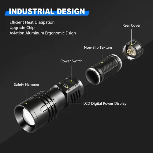Miniatura 9 de Linternas LED Recargables de Alto Lúmenes, Linterna de 10000mAh de Alta Potencia Impermeable Más Brillante Linterna Zoomable con Foco