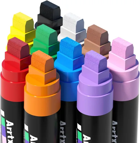 Arrtx 10 marcadores de pintura acrílica jumbo, punta de fieltro de 0.59 pulgadas, impermeables, inodoros, no tóxicos, suministros de arte