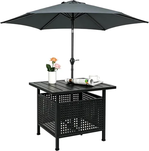 VINGLI Outdoor Side Table with 7.5ft Patio Umbrella, Small Patio Table with 1.57" Umbrella Hole, Adjustable Height & Angle Cantilever Umbrella for