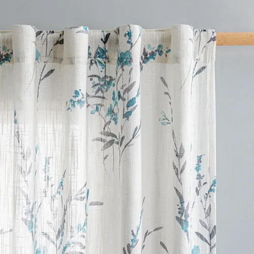 Miniatura 25 de MYSKY HOME Cortinas florales de cocina de 24 pulgadas, cortinas de lino con patrón de flores de granja, bolsillo para barra de filtro de luz aireado