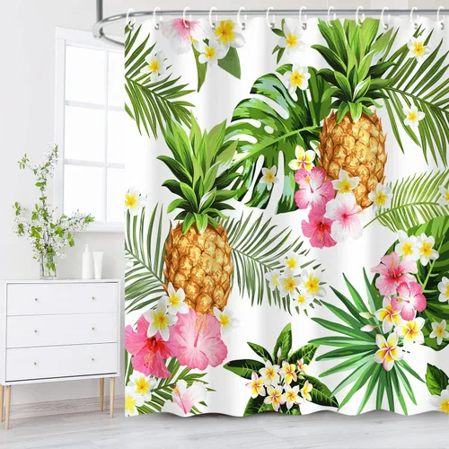 Miniatura 9 de LIVILAN Juego de cortinas de ducha con hojas de plantas tropicales, diseño botánico de selva con 12 ganchos para decoración de baño, 72 x 72 pulgadas