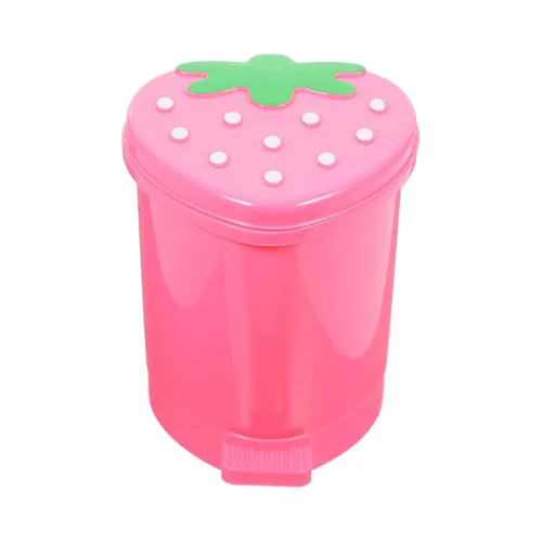 Miniatura 10 de Bote de Basura de Fresa, Bote de Basura de Plástico Lindo de 1 Galón para Escritorio Kawaii Pequeño Bote de Basura de Fresa para Dormitorio con 2