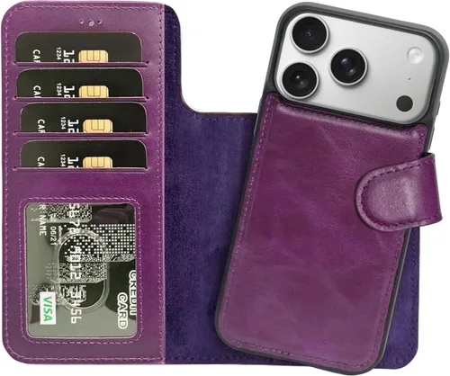 Miniatura 25 de HARDISTON Funda de piel auténtica de alta calidad hecha a mano para iPhone 11 Pro de 5.8 pulgadas, tarjeteros de doble folio, funda magnética Negro