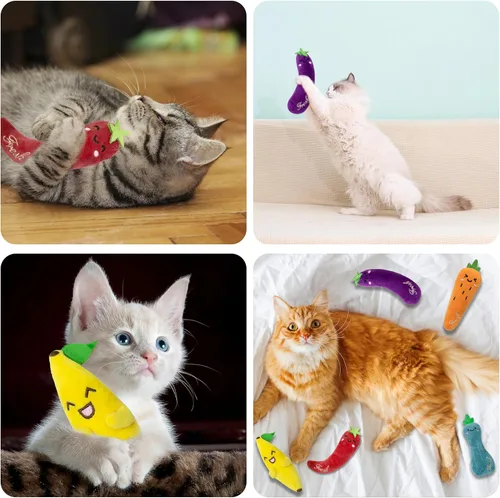 Miniatura 8 de Seyezo Juguetes de hierba gatera para gatos de interior, paquete de 5 juguetes para gatos, juguetes esponjosos de hierba gatera para masticar