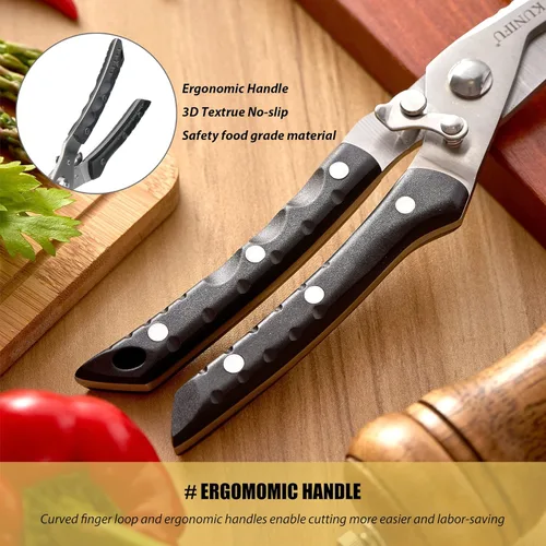 Miniatura 5 de KUNIFU Tijeras de aves de corral, Tijeras de cocina resistentes multiusos para alimentos, carne de pavo, pollo, hierbas, utensilios de cocina, Gris