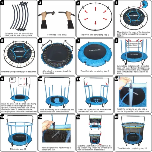 Miniatura 6 de Trampolín para niños, cama elástica completa antioxidante de 440 libras para interiores y exteriores con red, trampolín ajustable de 55 pulgadas
