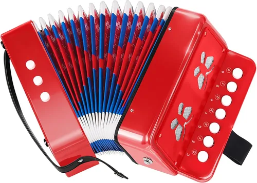 Miniatura 9 de AZEAM Acordeón para niños, acordeón de juguete para edades de 3, 5, 9, 7, 10, 12, niños pequeños, principiantes, instrumentos musicales, 10 teclas