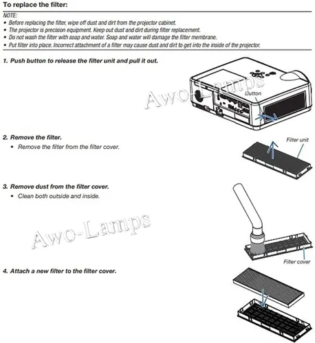 AWO ET-RFL300 Filtro de aire de repuesto para proyector PANASONIC ET-RFL310, PT-LB300, PT-LB332, PT-LB355, PT-LB423, PT-LB425, PT-LB426, PT-LW335,