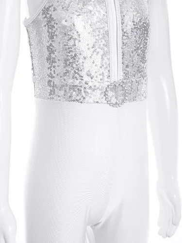 Miniatura 5 de Loyan Leotardo de gimnasia con lentejuelas metálicas brillantes para niñas y niñas, con parte inferior de campana y cuerpo completo, traje de ballet