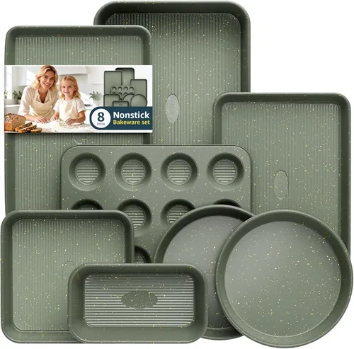 Miniatura 16 de Juego de 12 piezas para hornear antiadherente, juegos de utensilios para hornear no tóxicos con bandeja para hornear, molde para tartas, molde
