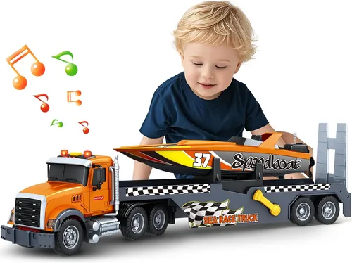 Miniatura 9 de SpringFlower Carrier Dino Truck Juguetes para Niños, Juguete de Camión Semi de 24" con Helicóptero y Juguete de Dinosaurio con Luces, Sonidos