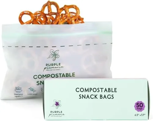 Miniatura 9 de Bolsas de almacenamiento de alimentos 100% compostables resellables (100 cremalleras ecológicas), a base de plantas, a prueba de fugas, duraderas