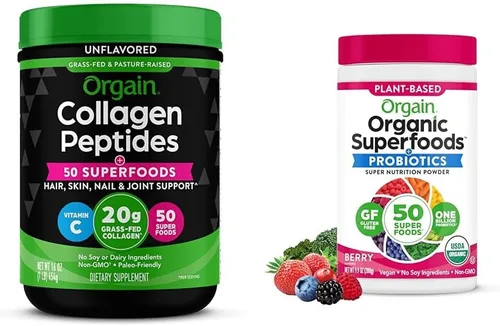 Orgain Polvo de Colágeno Hidrolizado + Superalimentos y Polvo de Superalimentos Verdes Orgánicos - 1 lb y 0.62 lb