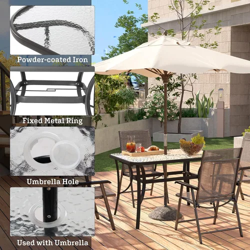 Miniatura 5 de soges Mesa de café bistró de 47 pulgadas para patio al aire libre, mesa de comedor rectangular con marco de acero templado con agujero