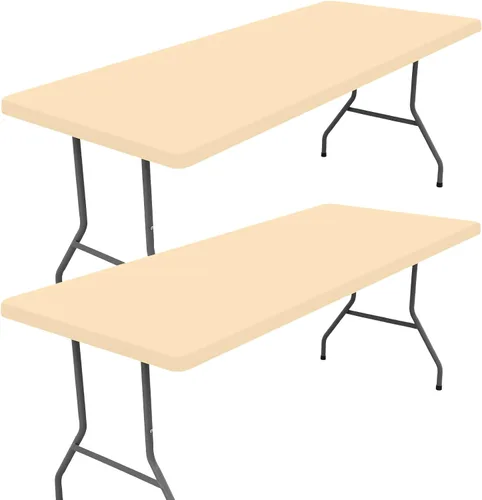 Miniatura 26 de Moosfor Paquete de 2 manteles rectangulares de elastano de 4 pies, elásticos y ajustables para pícnic, cubierta de mesa de patio elástica y lavable