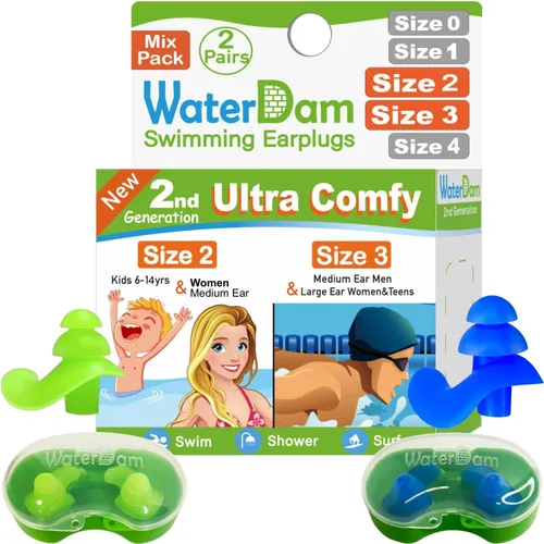 Miniatura 14 de WaterDam A-Series - Tapones de natación para los oídos, ultra cómodos, grandes, impermeables
