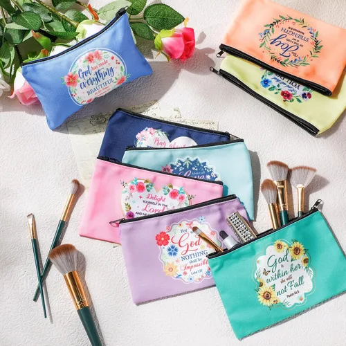 Miniatura 6 de Talltalk 8 piezas de regalos cristianos para mujeres, bolsas de maquillaje cristiano a granel con versículos de la Biblia, bolsa de cosméticos