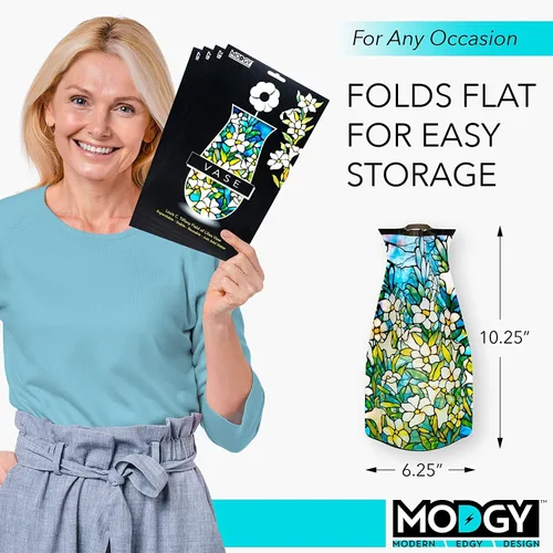 Miniatura 6 de MODGY Florero expandible, plástico decorativo moderno plegable impreso jarrones para centros de mesa para bodas, mesa de comedor, decoración