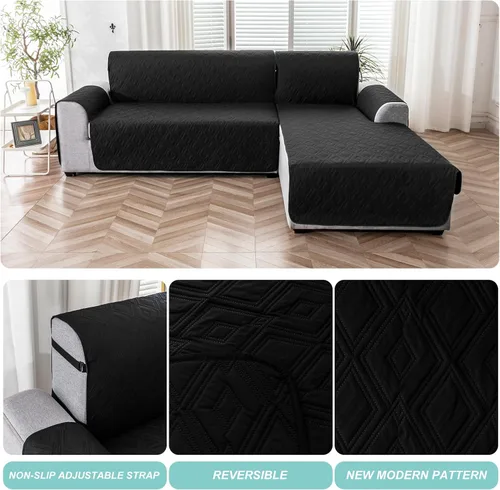 Miniatura 5 de Genina Fundas de Sofá Seccional para Perros Fundas de Sofá en Forma de L Funda de Chaise Lounge Funda de Sofá Reversible Protector de Muebles Beige