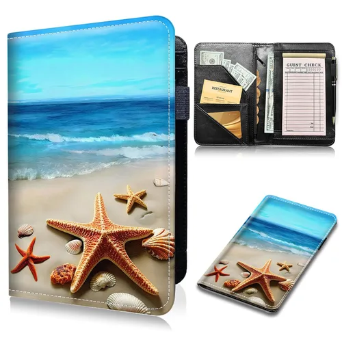 Miniatura 21 de Libros de mesero para camarera, cartera de cuero sintético con bolsillo con cremallera para mesero, organizador de libros para meseros, delantal