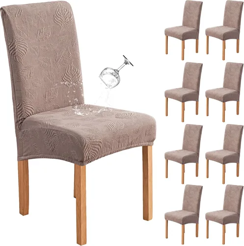 Miniatura 46 de Genina Juego de 2 fundas impermeables para sillas de comedor, fundas elásticas para sillas de comedor con hojas jacquard, protectores extraíbles