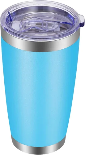 VEGOND Vaso de 20 onzas con tapa y pajita, de acero inoxidable, aislado al vacío, de doble pared, taza de café de viaje con recubrimiento en polvo