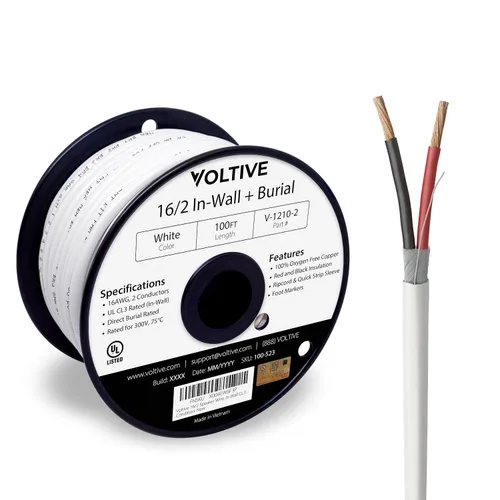 Miniatura 13 de Voltive Cable de altavoz 10/2, CL3 en pared y entierro directo, negro, 100 pies - 10 AWG, 2 conductores, cobre trenzado sin oxígeno, listado UL