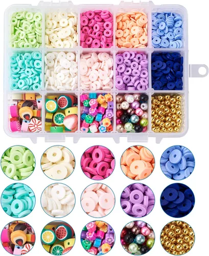 Miniatura 17 de Cheriswelry - Cuentas de arcilla de 0.157 in, 9200 cuentas de arcilla polimérica Heishi, 24 colores, planas, redondas, hechas a mano, disco