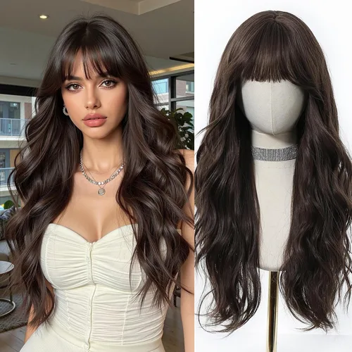 Miniatura 29 de Esmee Pelucas largas y onduladas para mujer, cabello sintético natural, resistente al calor, para uso diario y fiestas, cosplay, 24 pulgadas