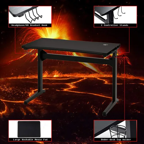 Miniatura 6 de Tangkula Escritorio ergonómico para videojuegos, escritorio ergonómico para computadora para juegos, escritorio de juegos electrónicos