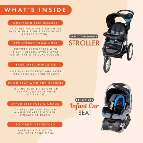 Miniatura 4 de Baby Trend Sistema de viaje Expedition® Jogger con asiento infantil para automóvil EZ Flex-Loc®, Azul Milenio Azul(Millennium Blue)