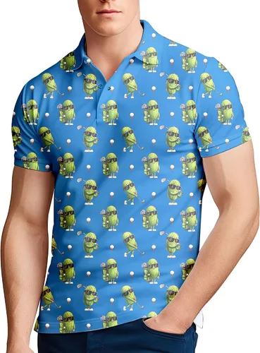 Miniatura 100 de Camisa de golf de los años 80 para hombre, ajuste seco, manga corta, estampada, divertidas, camisas de golf de los años 90 para hombre