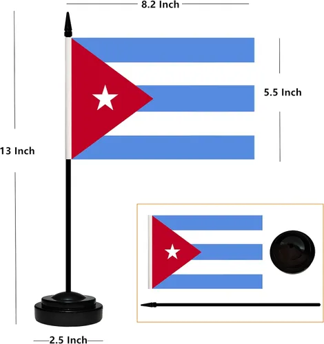 Miniatura 2 de Juego de banderas de escritorio de Cuba, paquete de 2 banderas cubanas de mesa para oficina, mini bandera de escritorio pequeña con poste negro