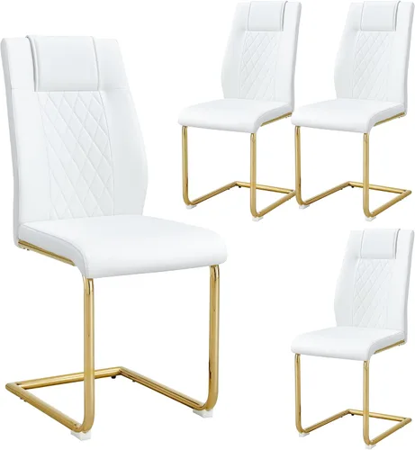 Miniatura 10 de Sillas De Comedor - Juego de 4 sillas de comedor modernas para cocina, con asiento tapizado de piel sintética, patas de metal con respaldo alto