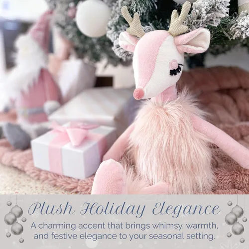 Miniatura 6 de MON AMI Freija The Pink Reindeer Plush – Juguete de reno rosa suave de 17 pulgadas con piel sintética y cuernos dorados Peluche navideño